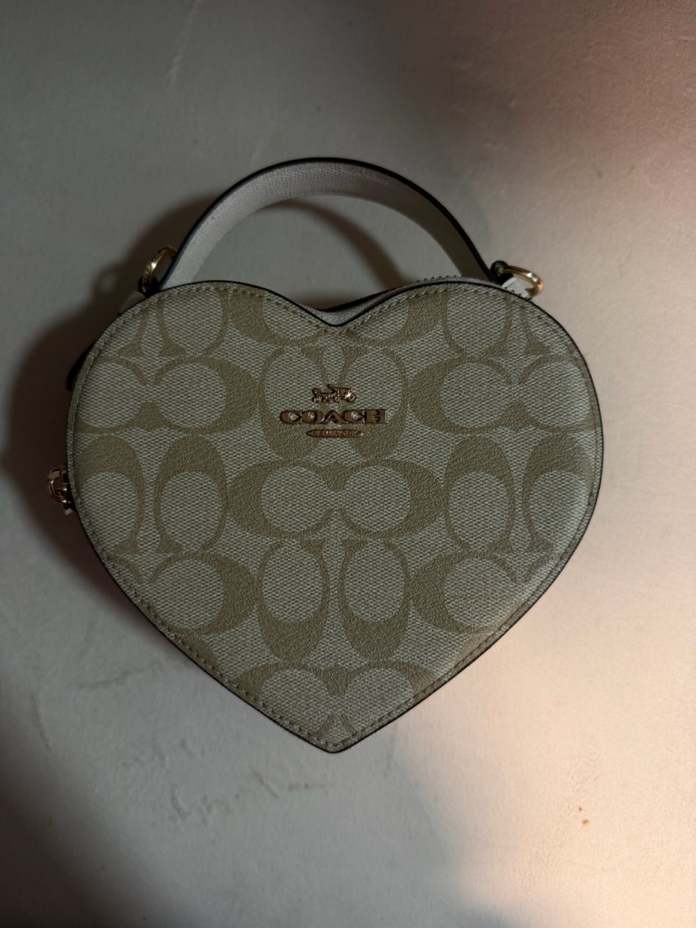 Coach Heart-Shaped Top Handle Bag in Signature Khaki